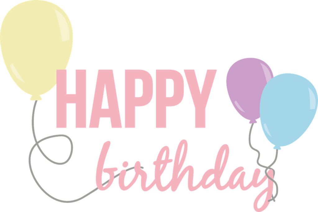 Trzy kolorowe balony oraz napis Happy birthday