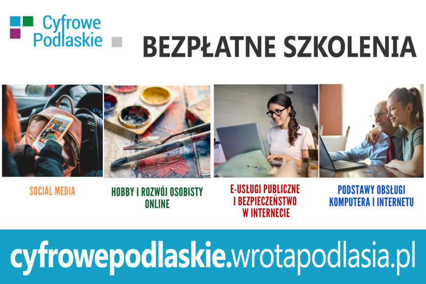 Baner przedstawjający bezpłatne szkolenia