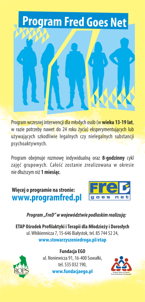 Ulotka promująca program "FreD Goes Net", wczesna interwencja dla młodzieży eksperymentujących z substancjami psychoaktywnymi